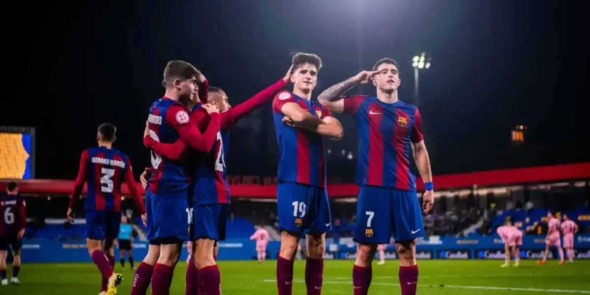 Los jugadores del Barça Atlètic celebrando un gol