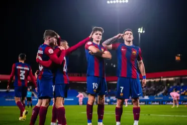 Los jugadores del Barça Atlètic celebrando un gol